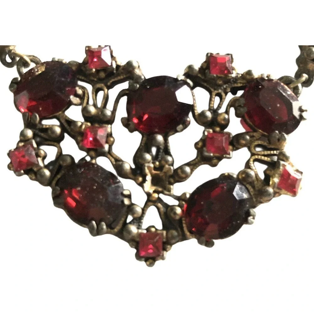 Rare Vintage Art Nouveau Deco Red European Glass Necklace Collar Choker Jewelry